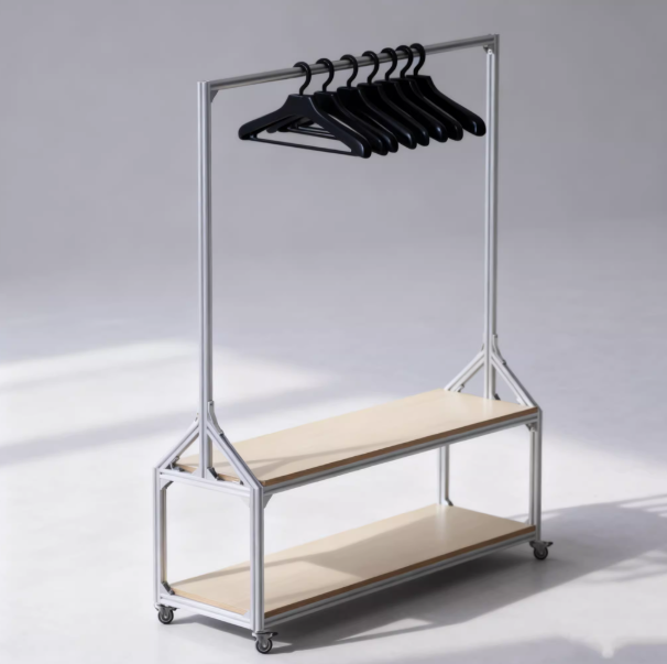 Mobile Aluminum Profile Clothing Rack – Commercial/ Home Garment Display & Storage
