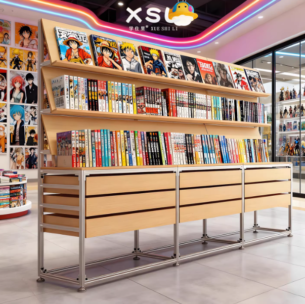 Aluminum Profile Book Display Shelving | Modular Retail Bookstore Display Rack