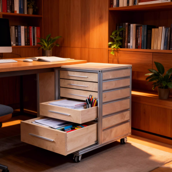 Aluminum Profile Mobile Drawer Sideboard – Solid Wood Marine Board Large-Capacity Storage Cabinet