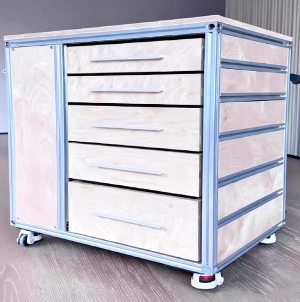 Aluminum Profile Mobile Drawer Sideboard – Solid Wood Marine Board Large-Capacity Storage Cabinet