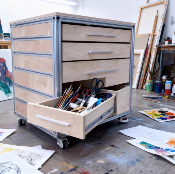 Aluminum Profile Mobile Drawer Sideboard – Solid Wood Marine Board Large-Capacity Storage Cabinet