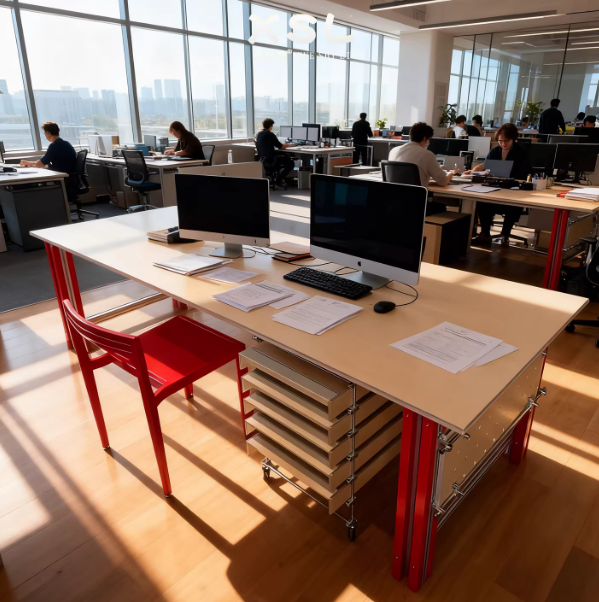 Modern Minimalist Aluminum & Marine Board Double Desk | 2-Person Office Table with Storage Drawers