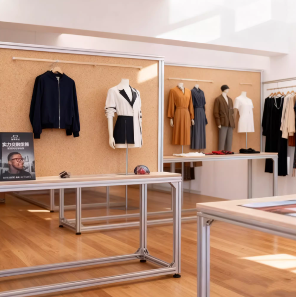 Aluminum Profile Luxury Clothing Display Rack – Modern Commercial Retail Shelving
