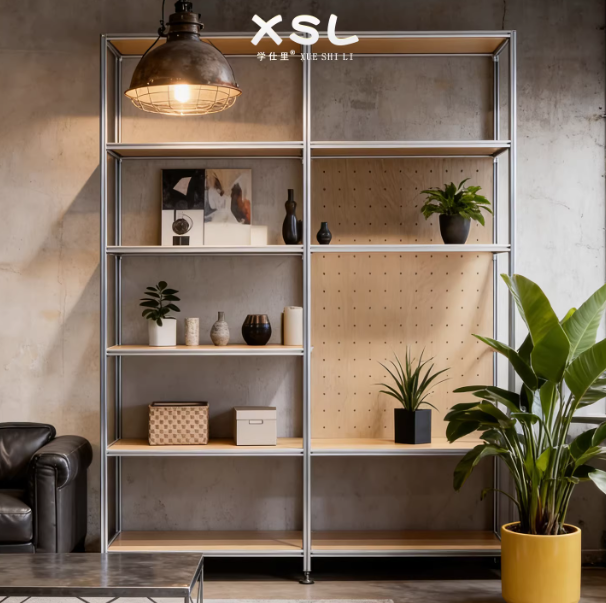 Industrial-Style Aluminum Profile Birch Shelving | Living Room Floor Multi-Layer Display Storage Rack