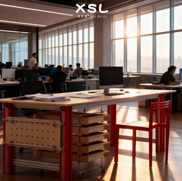 Modern Minimalist Aluminum & Marine Board Double Desk | 2-Person Office Table with Storage Drawers