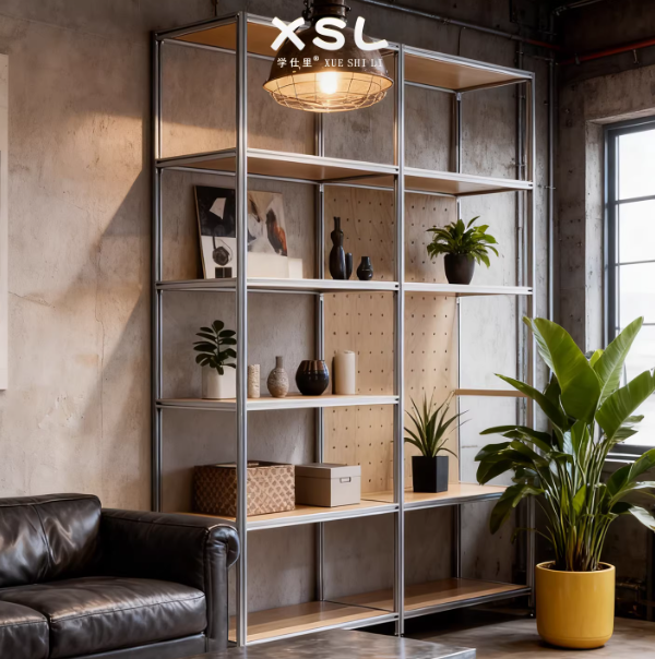 Industrial-Style Aluminum Profile Birch Shelving | Living Room Floor Multi-Layer Display Storage Rack