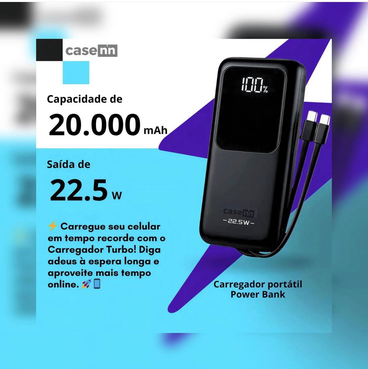 Power Bank Turbo 20.000mAh - Carga Rápida 22.5W
