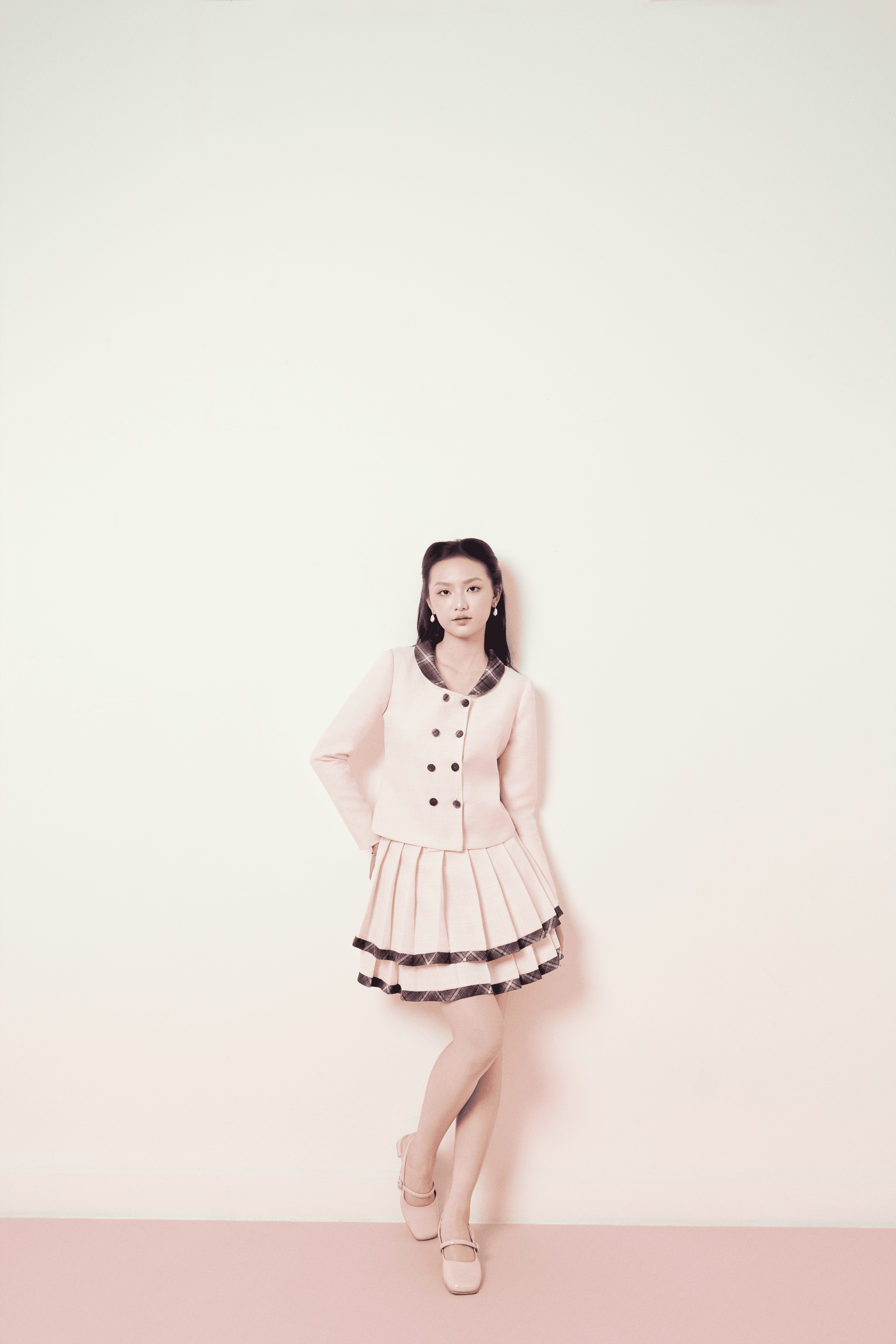 RÓSE_Áo hồng phối caro