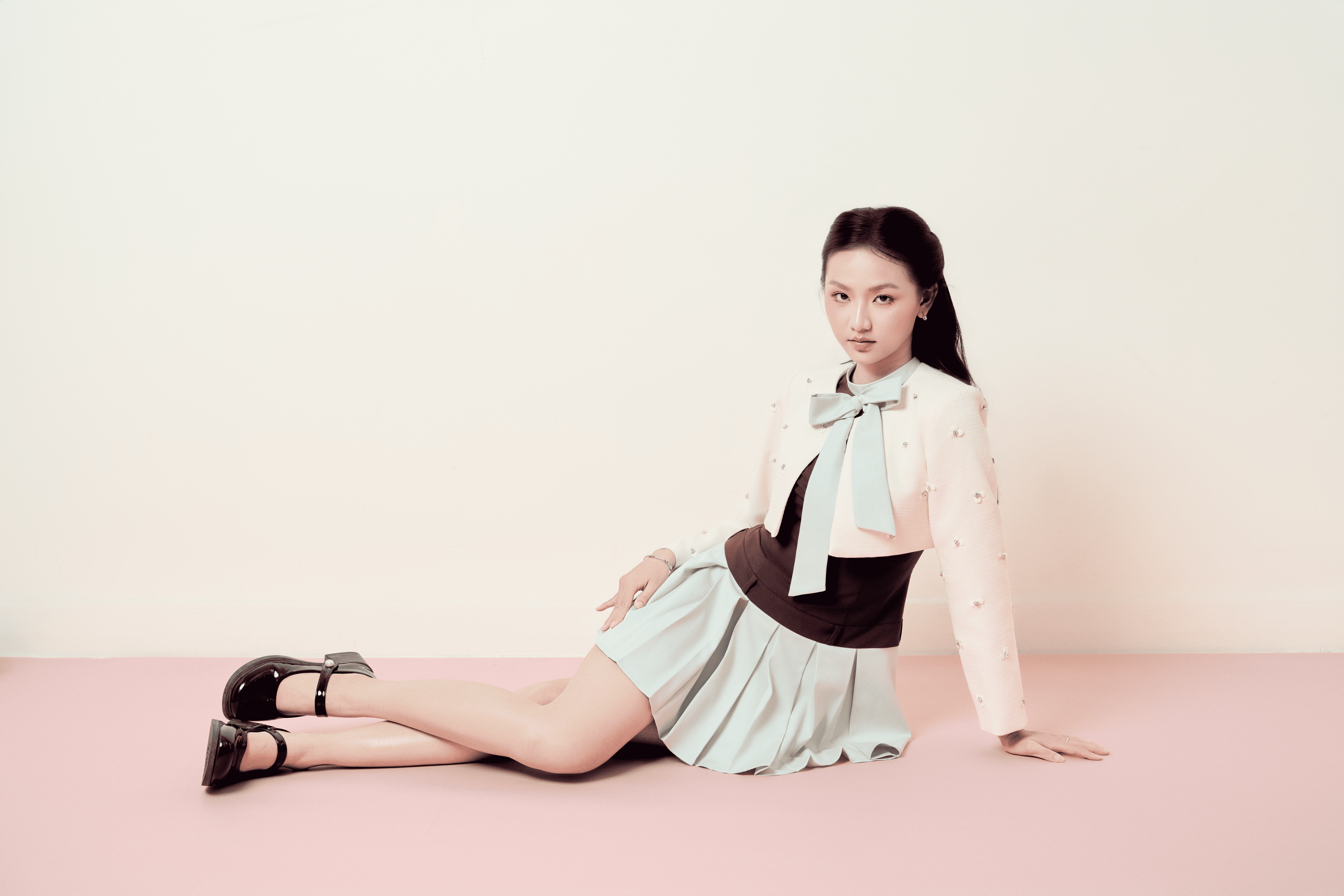 GRACE_Đầm nâu phối xanh