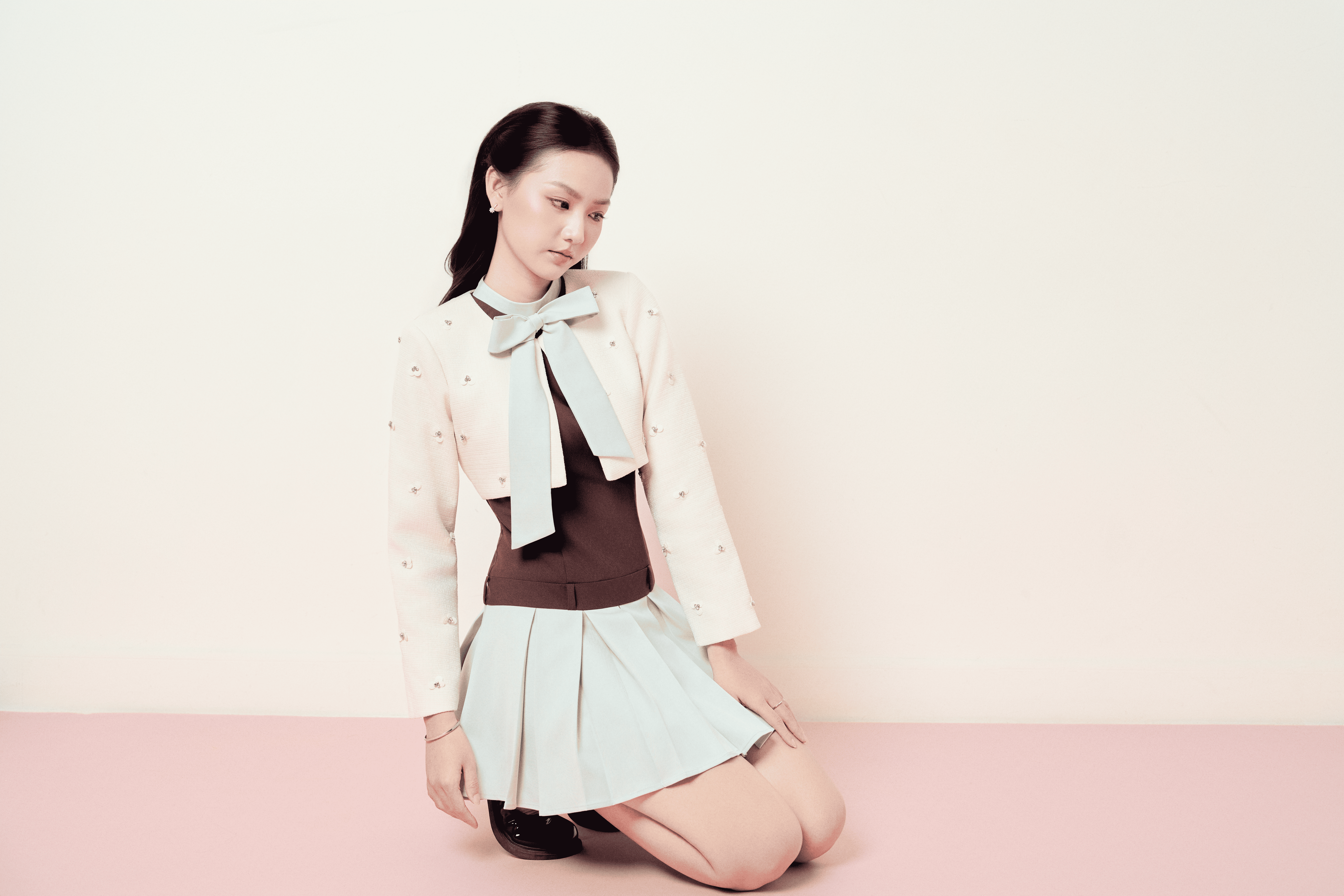 GRACE_Đầm nâu phối xanh