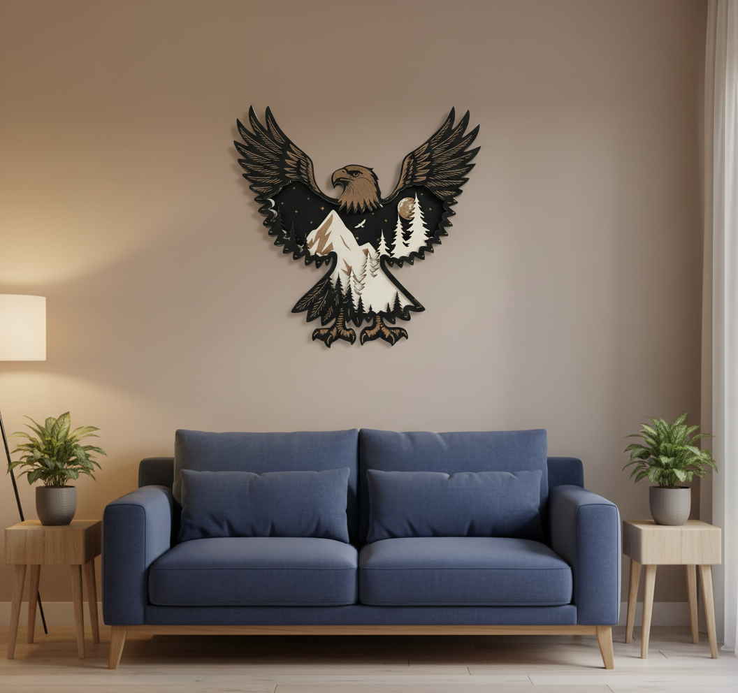 Wooden Eagle Mountain Wall Art