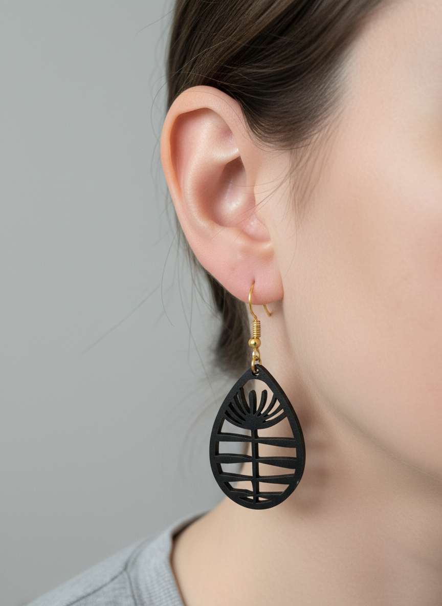 Black Teardrop MDF Earrings
