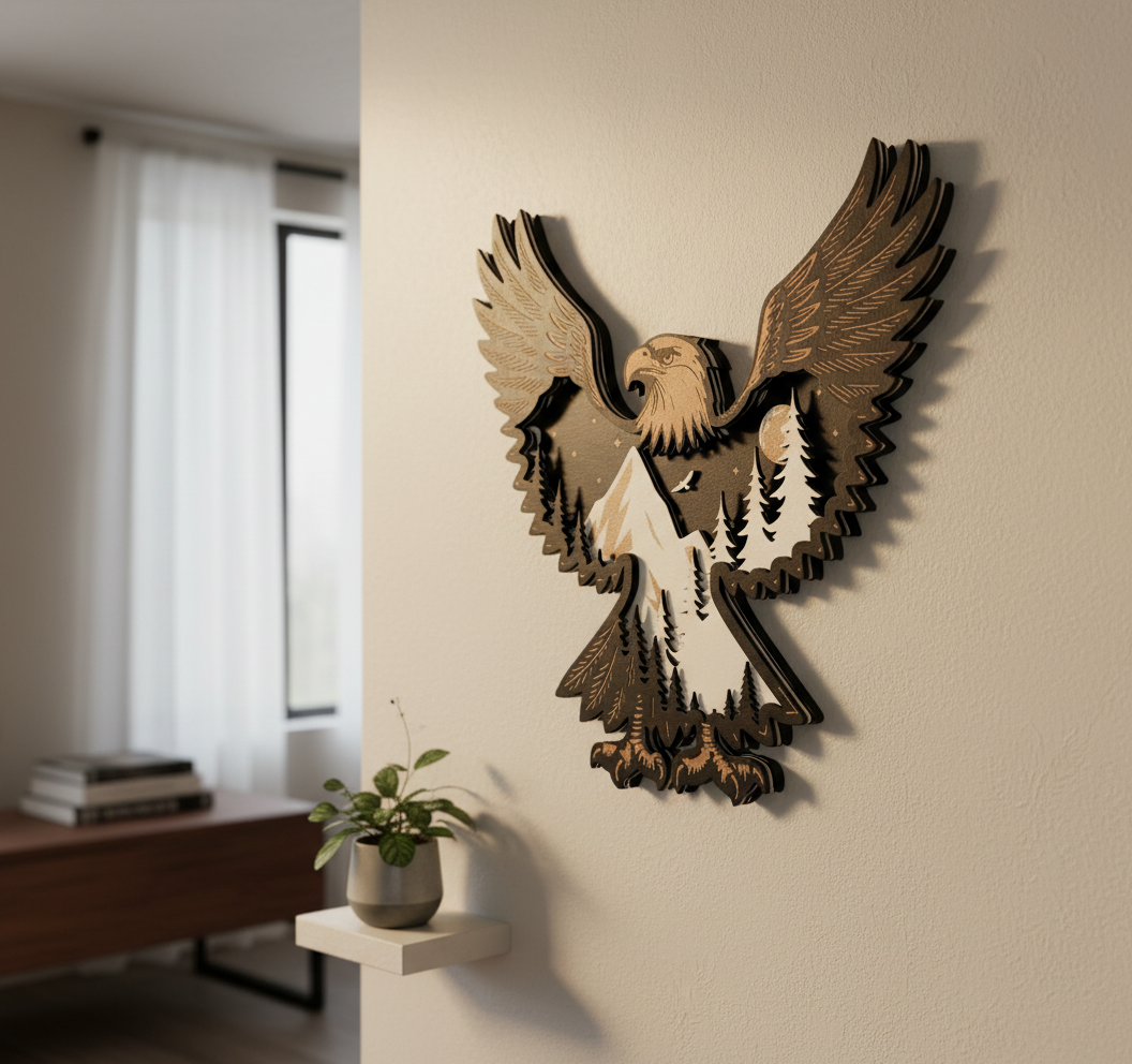 Wooden Eagle Mountain Wall Art