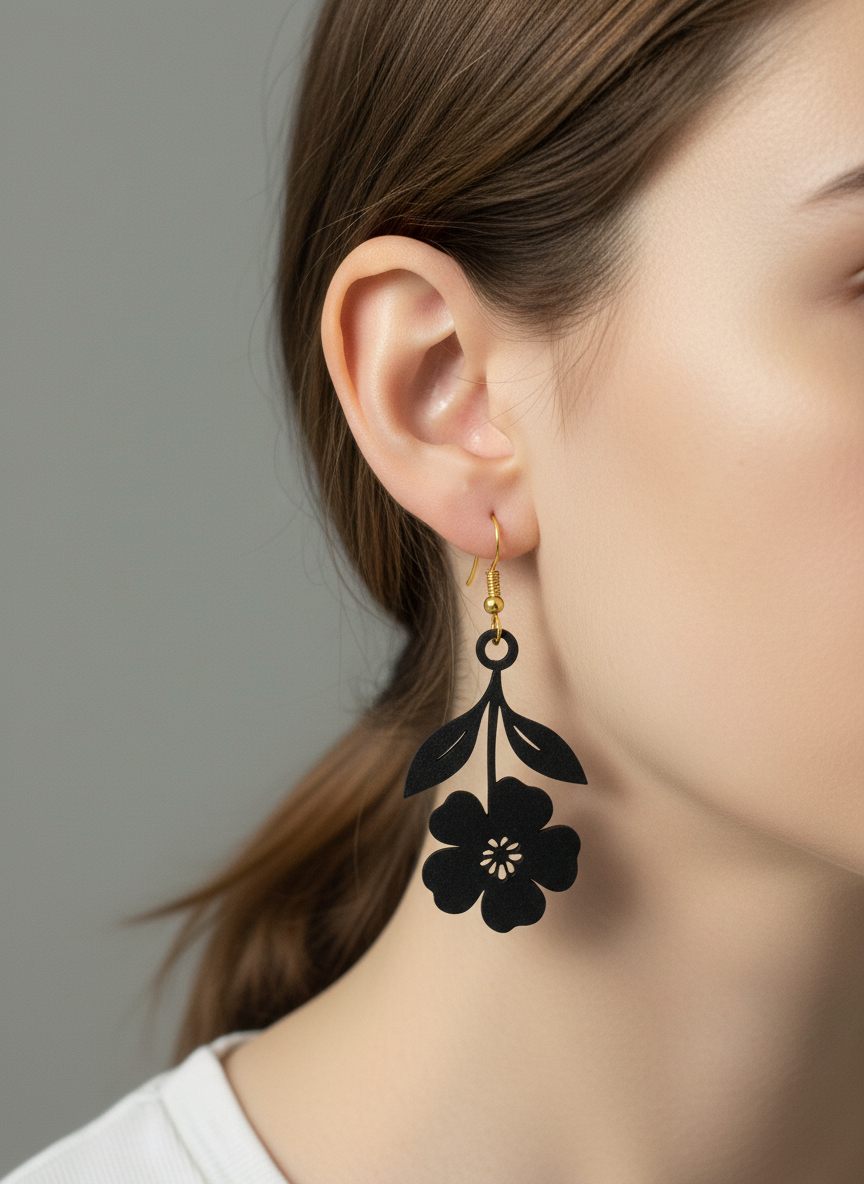 Black Floral Drop Earrings