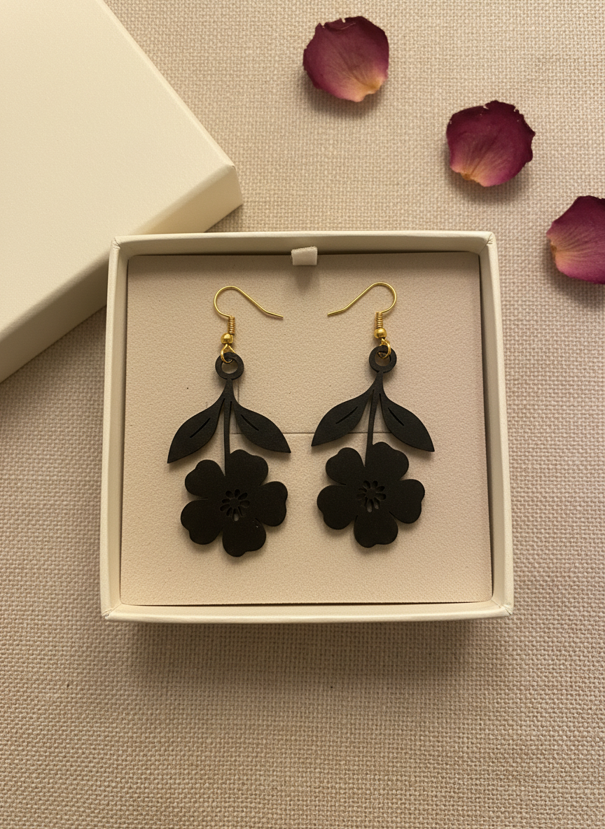 Black Floral Drop Earrings