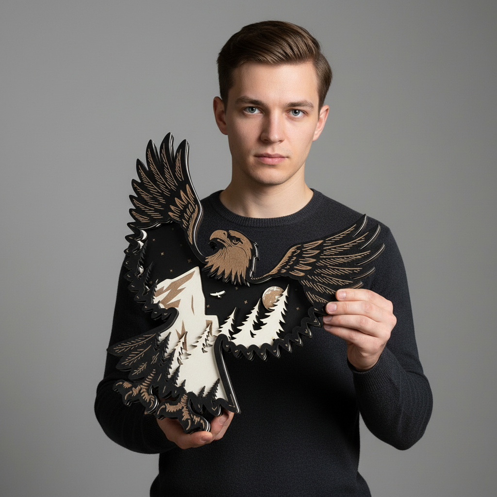 Wooden Eagle Mountain Wall Art