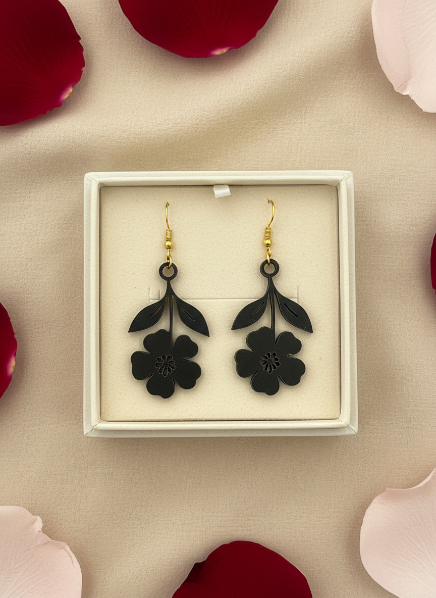 Black Floral Earrings