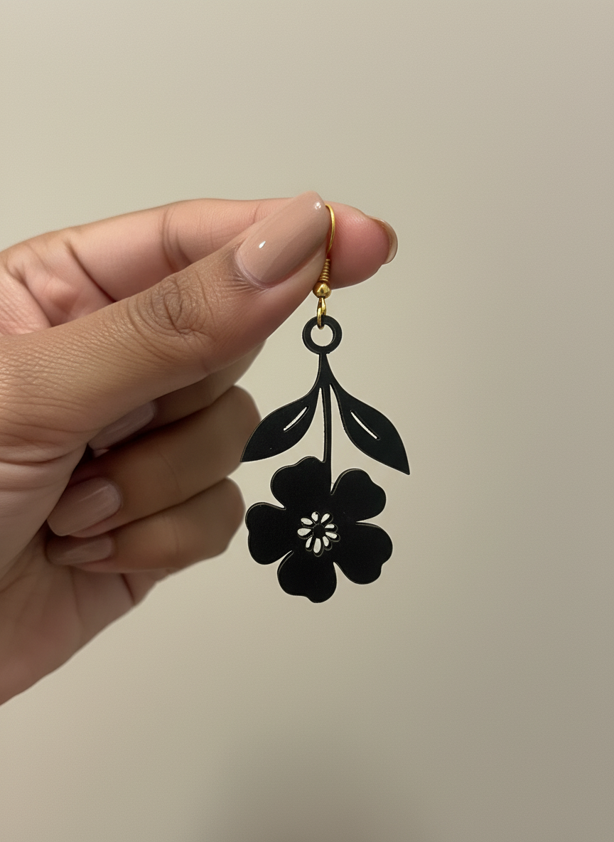 Black Floral Earrings