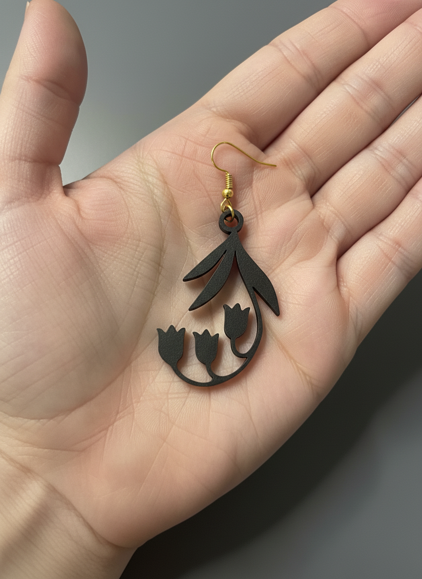 Black Tulip Art Earrings