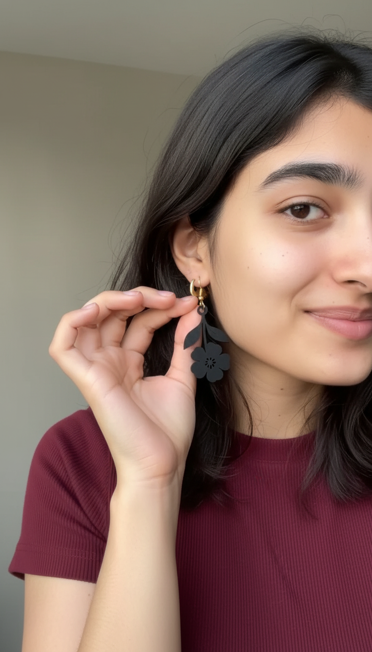 Black Floral Drop Earrings