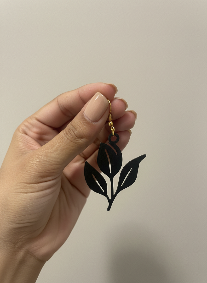 Black Leaf MDF Earrings