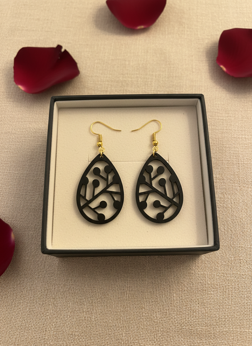 Black Teardrop Statement Earrings