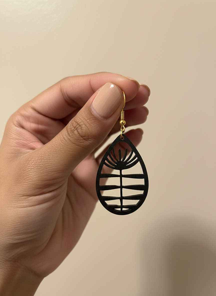 Black Teardrop MDF Earrings