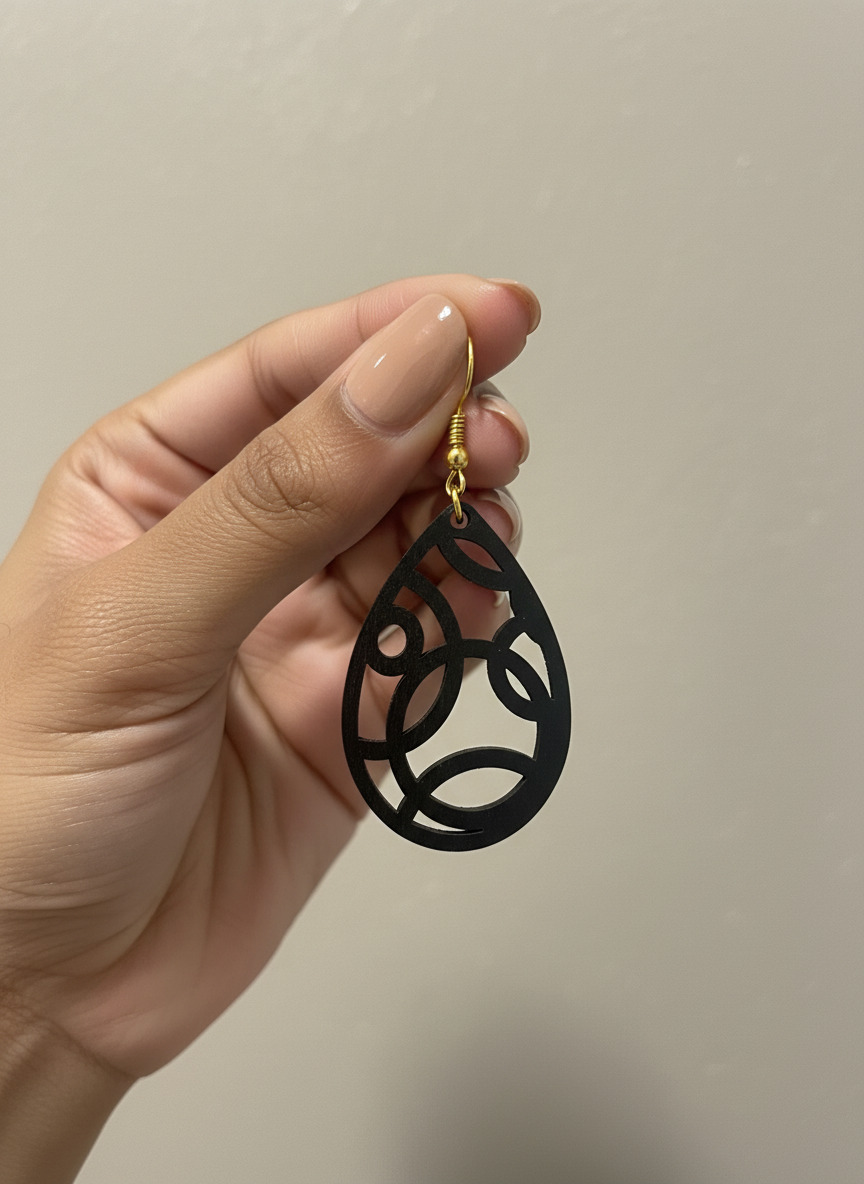 Black Teardrop mdf Earrings