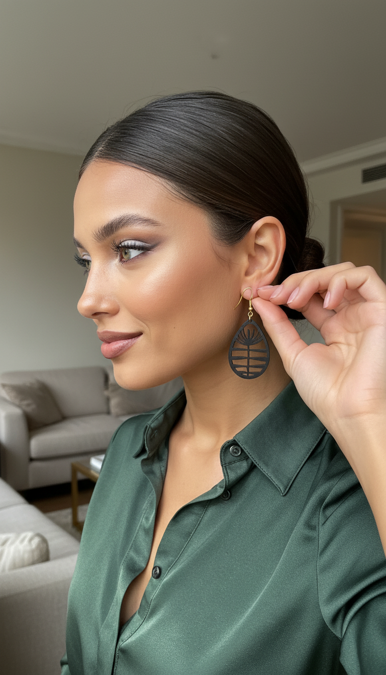 Black Teardrop MDF Earrings