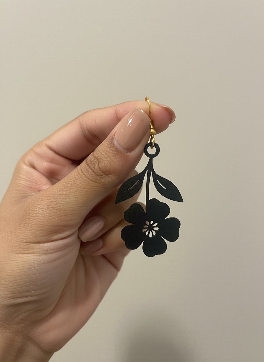 Black Floral Drop Earrings