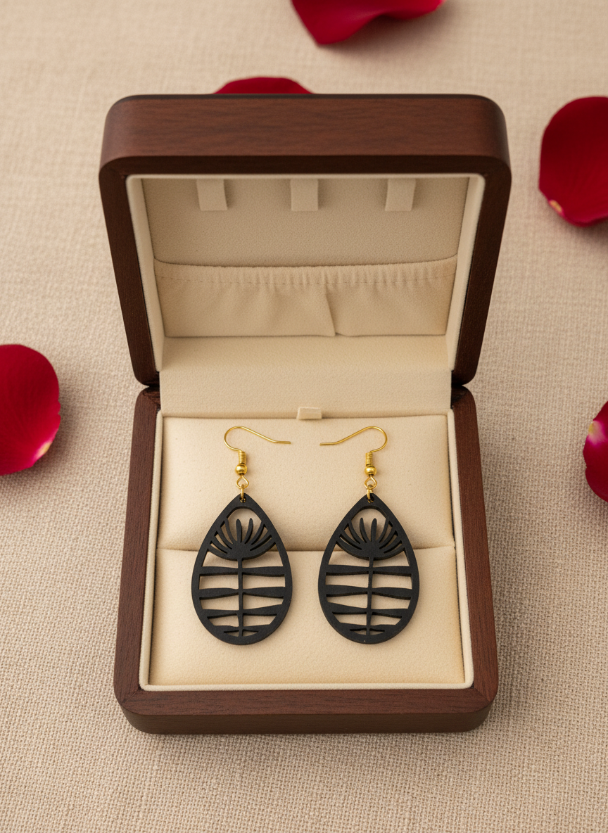 Black Teardrop MDF Earrings