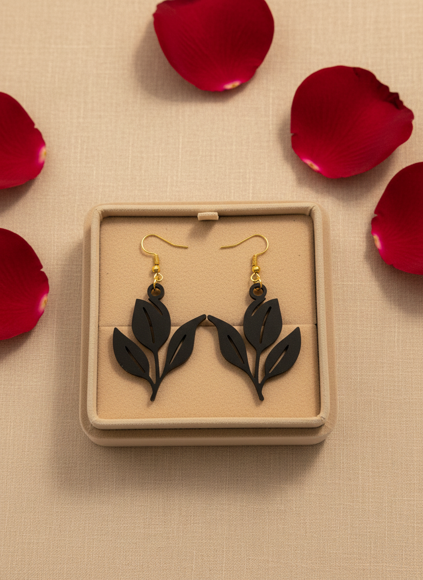 Black Leaf MDF Earrings