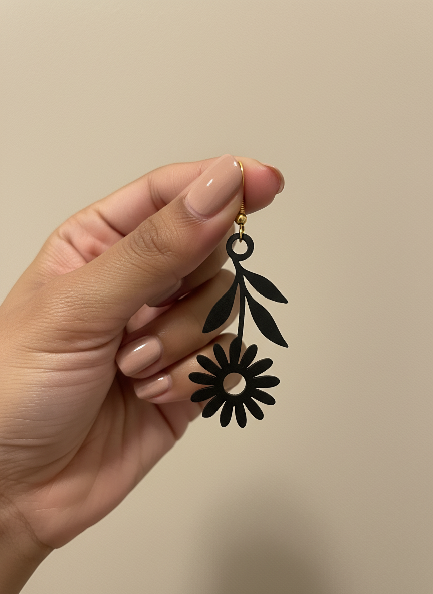 Black Floral Drop Earrings