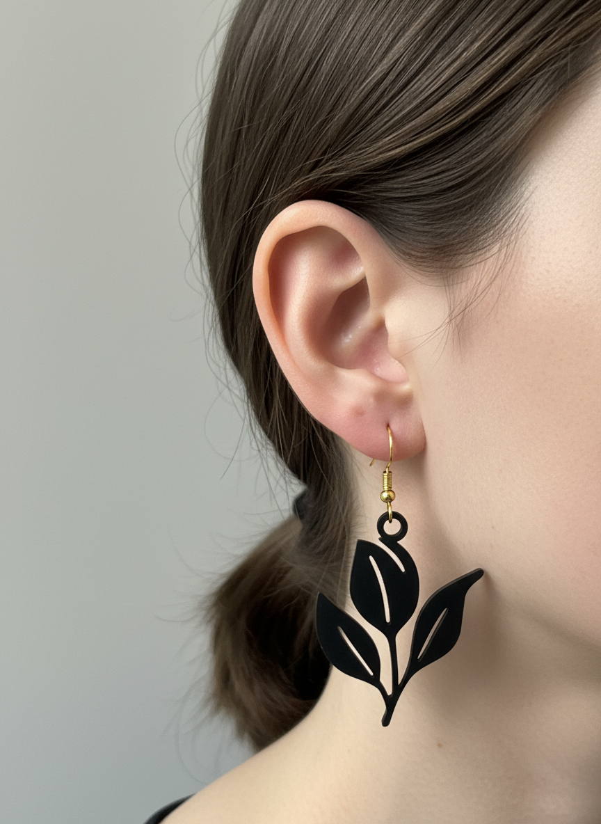Black Leaf MDF Earrings