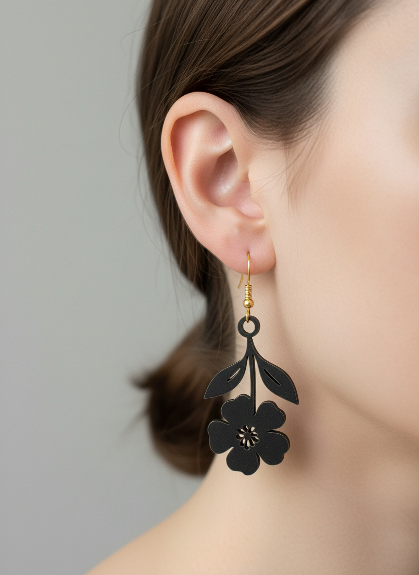 Black Floral Earrings