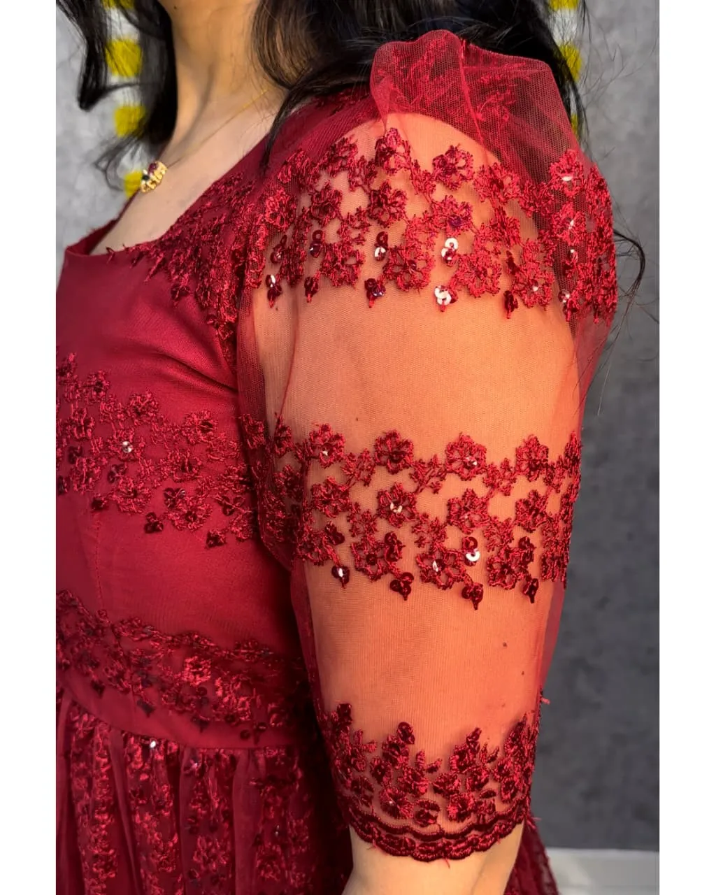 Beautiful flower-embroidery sequence work frocks