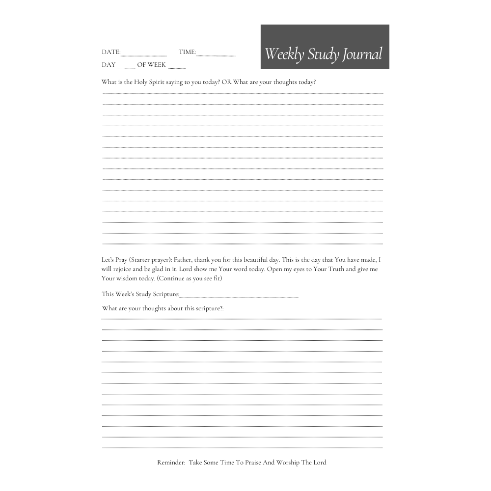 160 Page Hard Cover Weekly Study and Prayer Journal for Christians