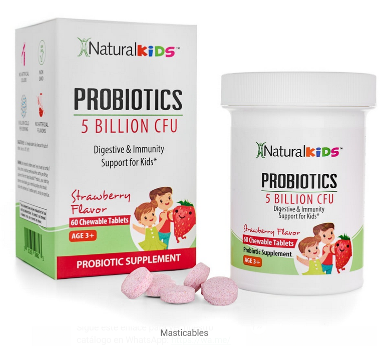 NaturalKids® PROBIOTICS™ Tabletas masticables 5 mil millones de UFC por porción | Probióticos en tableta masticable 60 tabletas masticables | Sabor Fresa