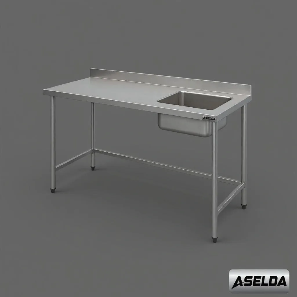 ASELDA-MESA DE TRABAJO EN ACERO INOXIDABLE CON FREGADERO