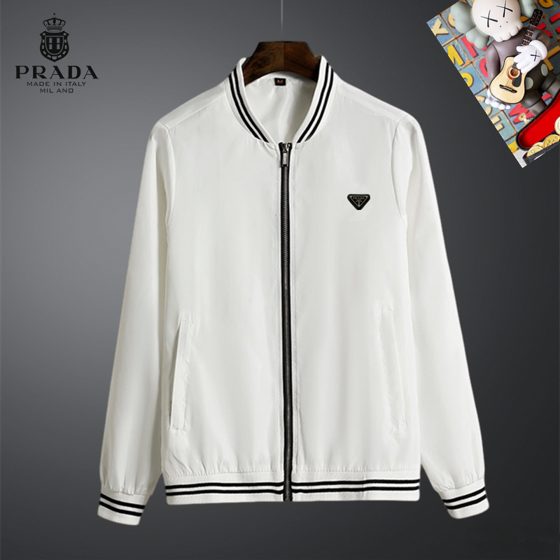 Chaqueta Prada Blanca Logo Negro