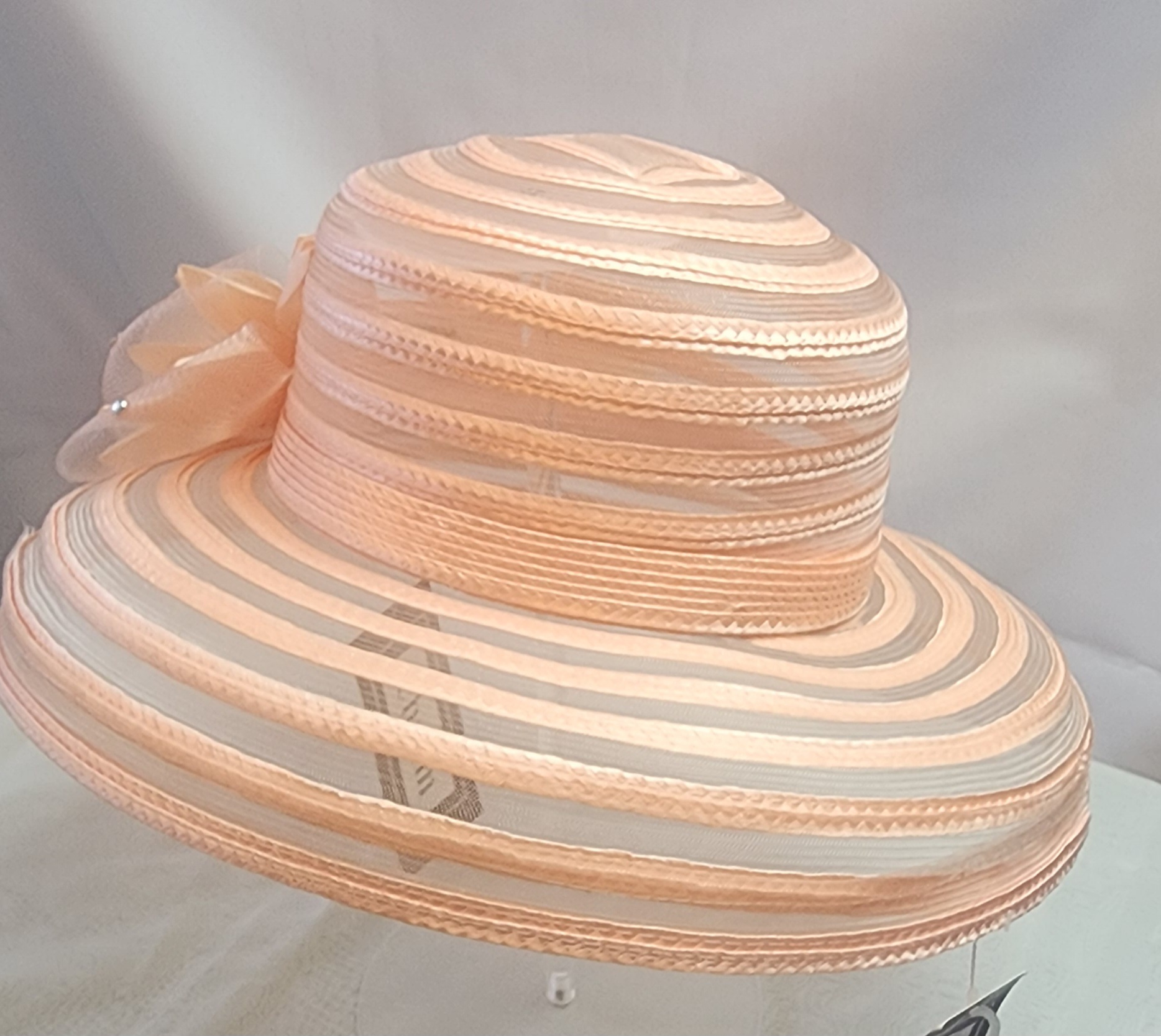 Elegant Peach Wide-Brim Hat keeps you cool in Church