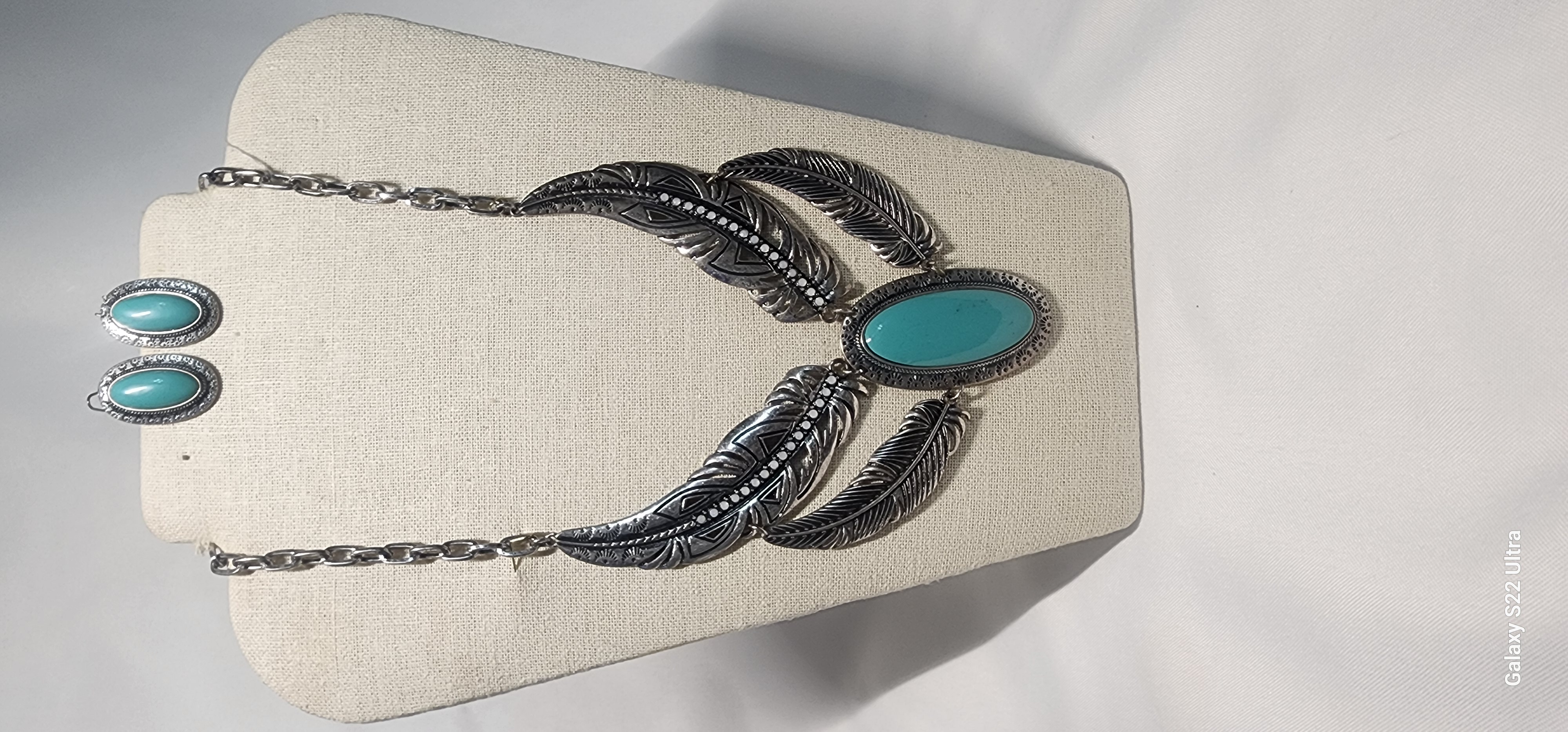 Turquoise Feather Jewelry Set