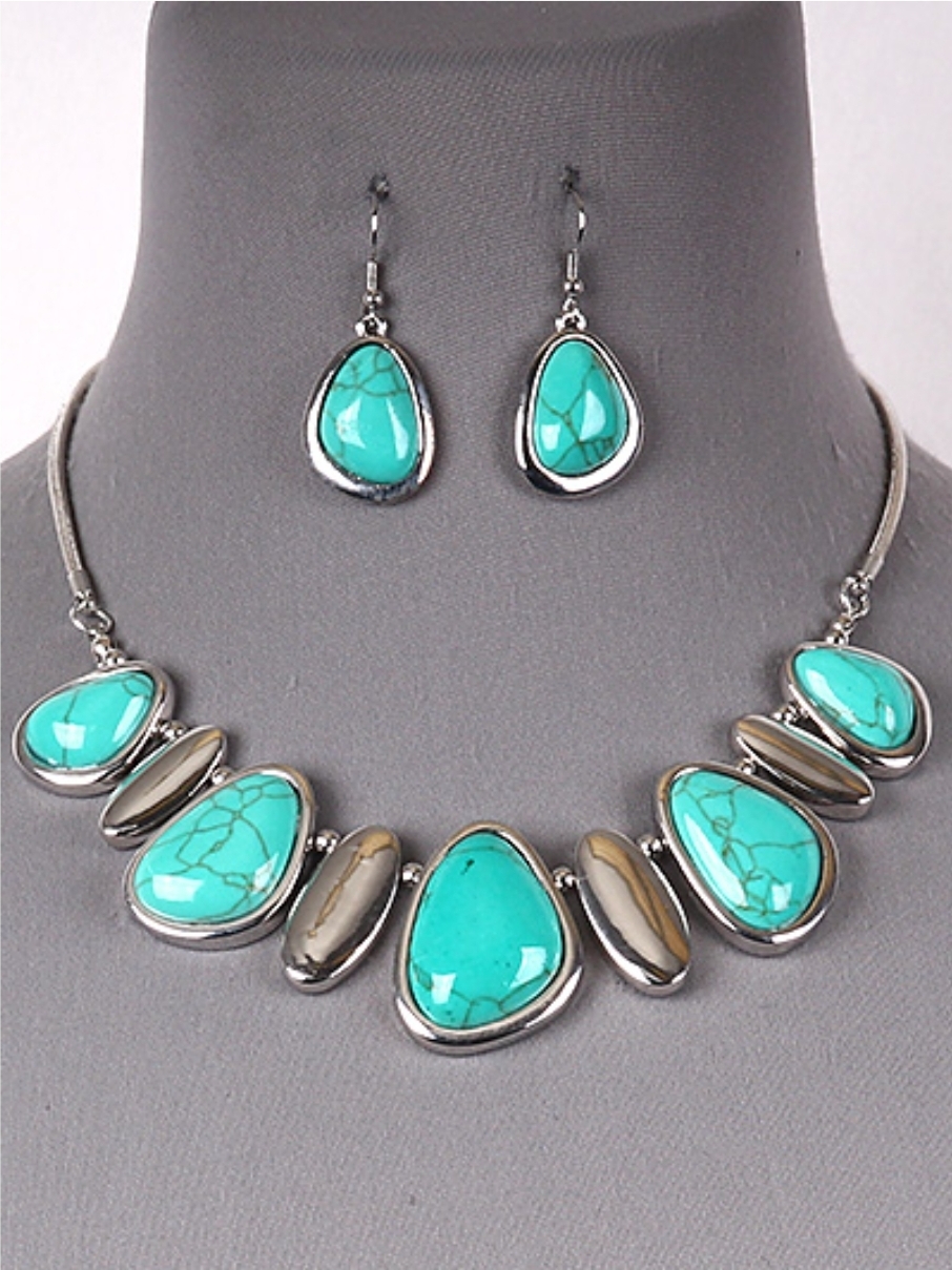 Turquoise Statement Necklace and Earrings Set