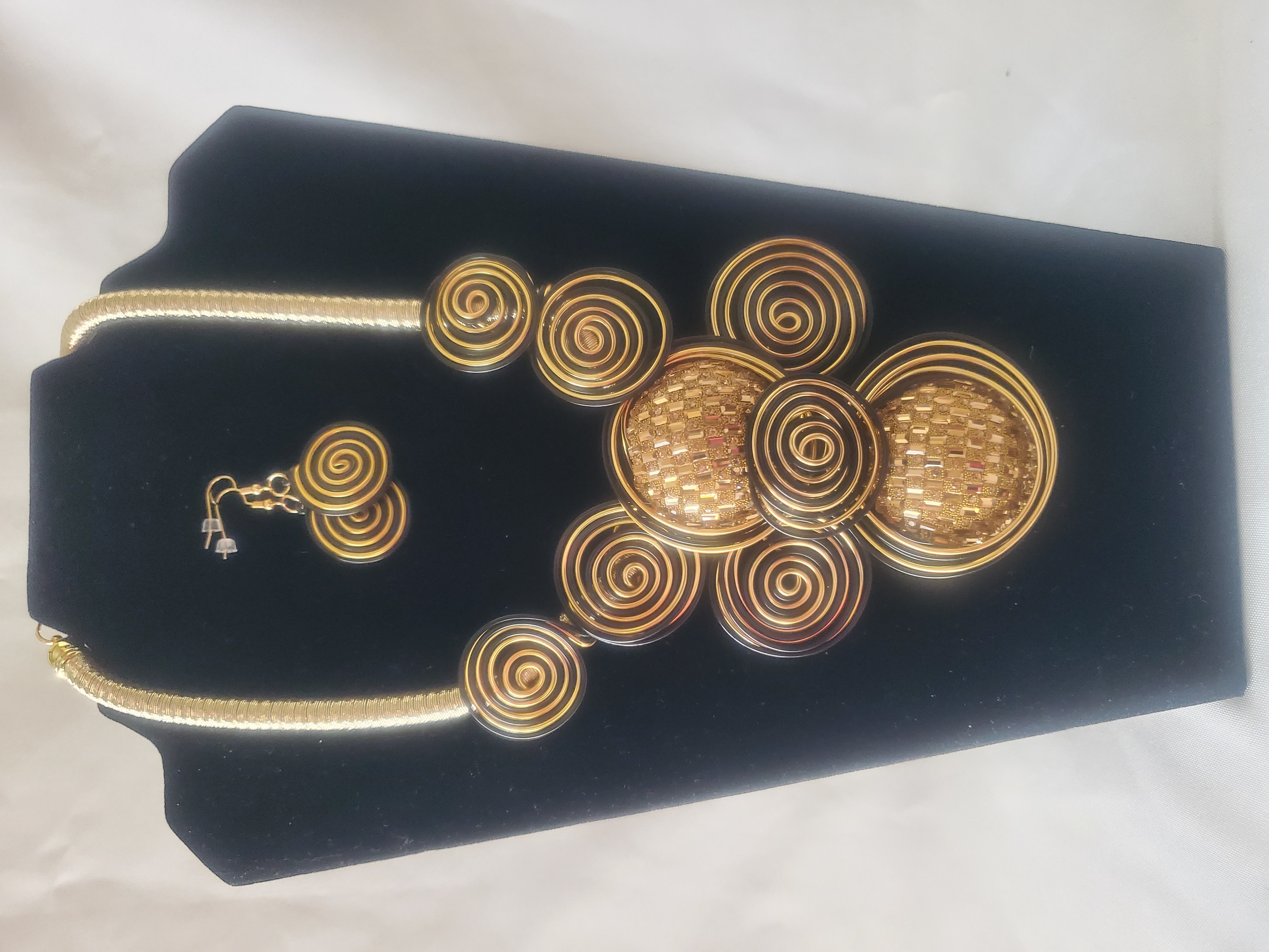 Golden Spiral Statement Necklace Set