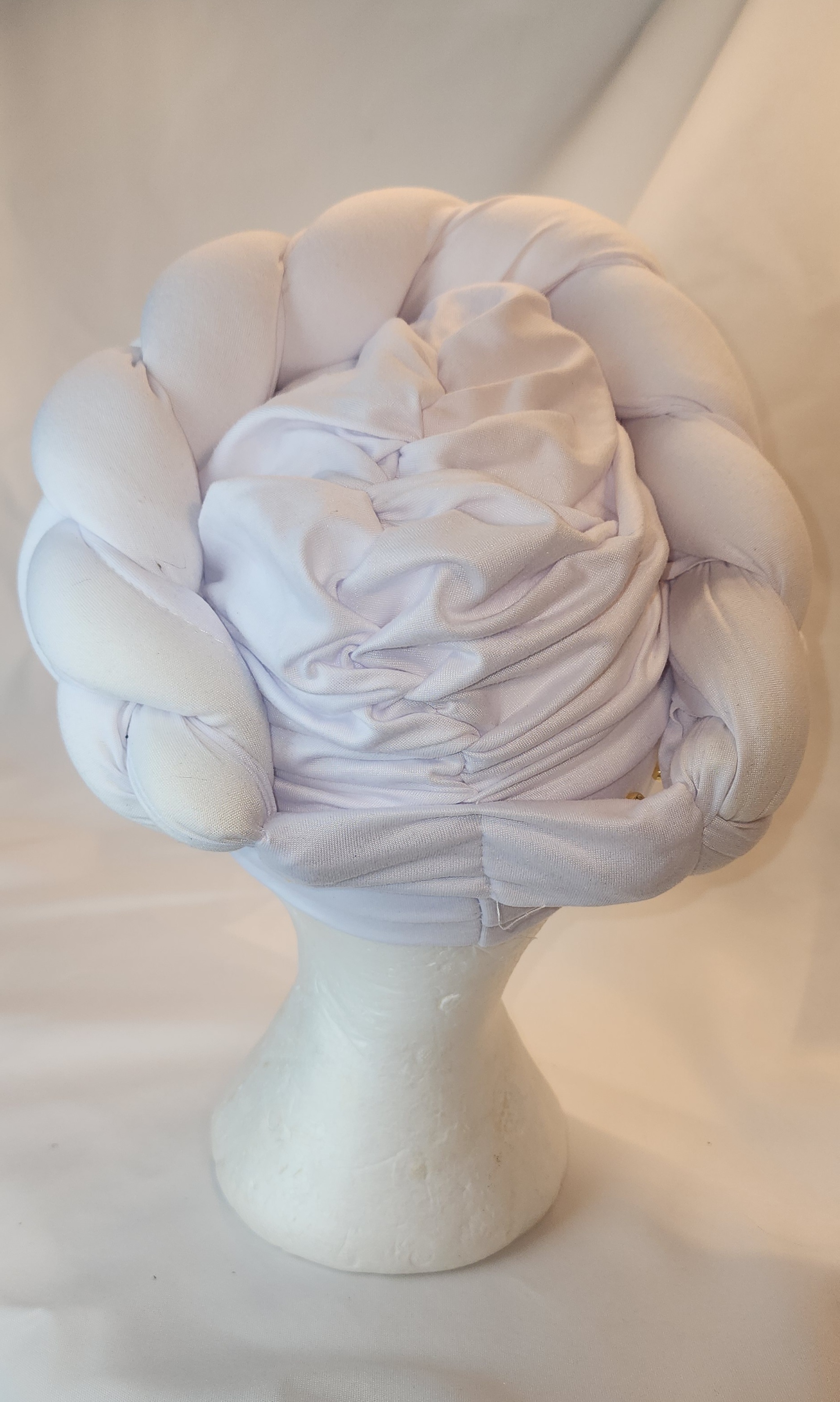 White Braided Turban with Gold Accents