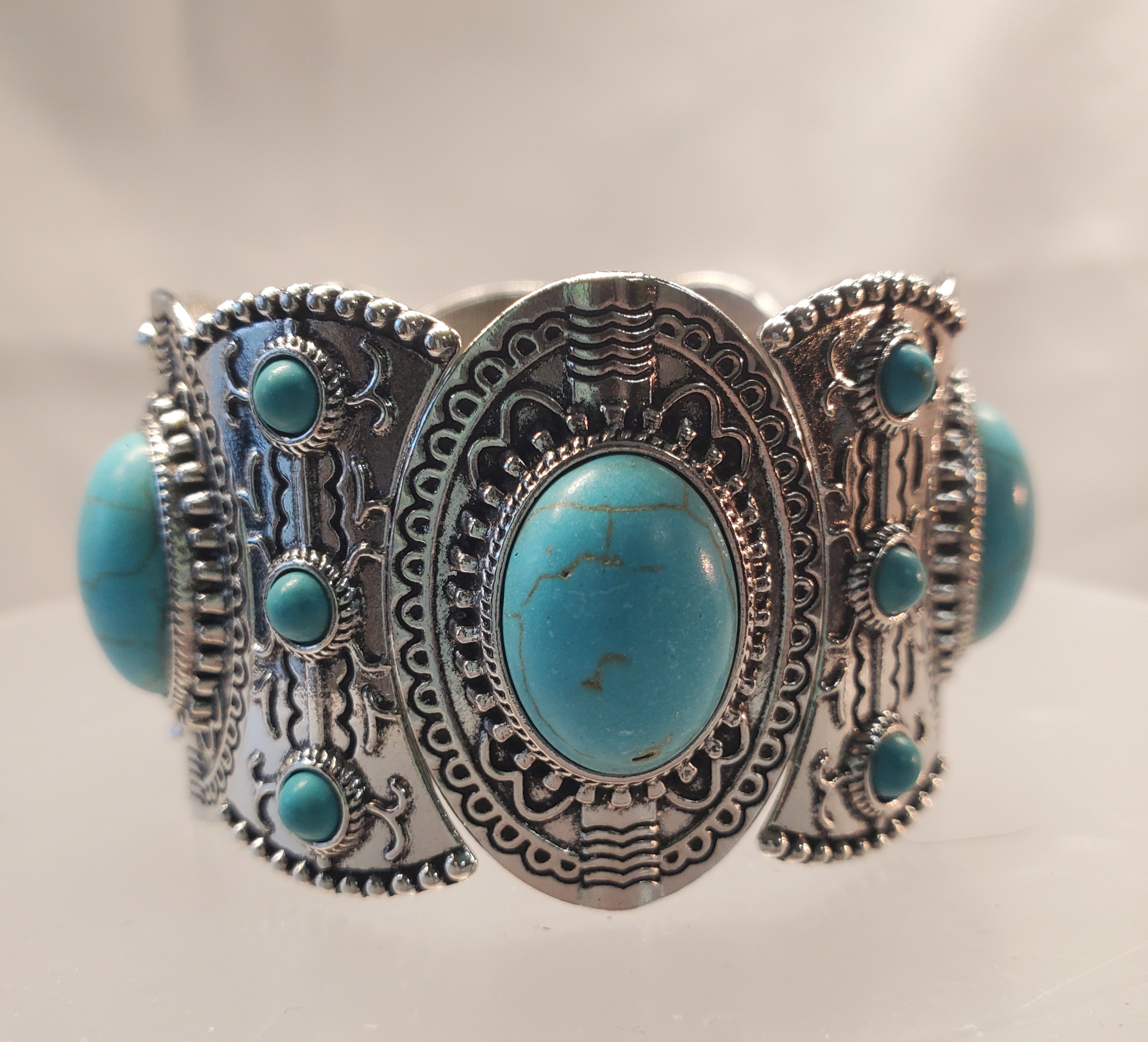 Turquoise And Silver Statement Cuff Bracelet