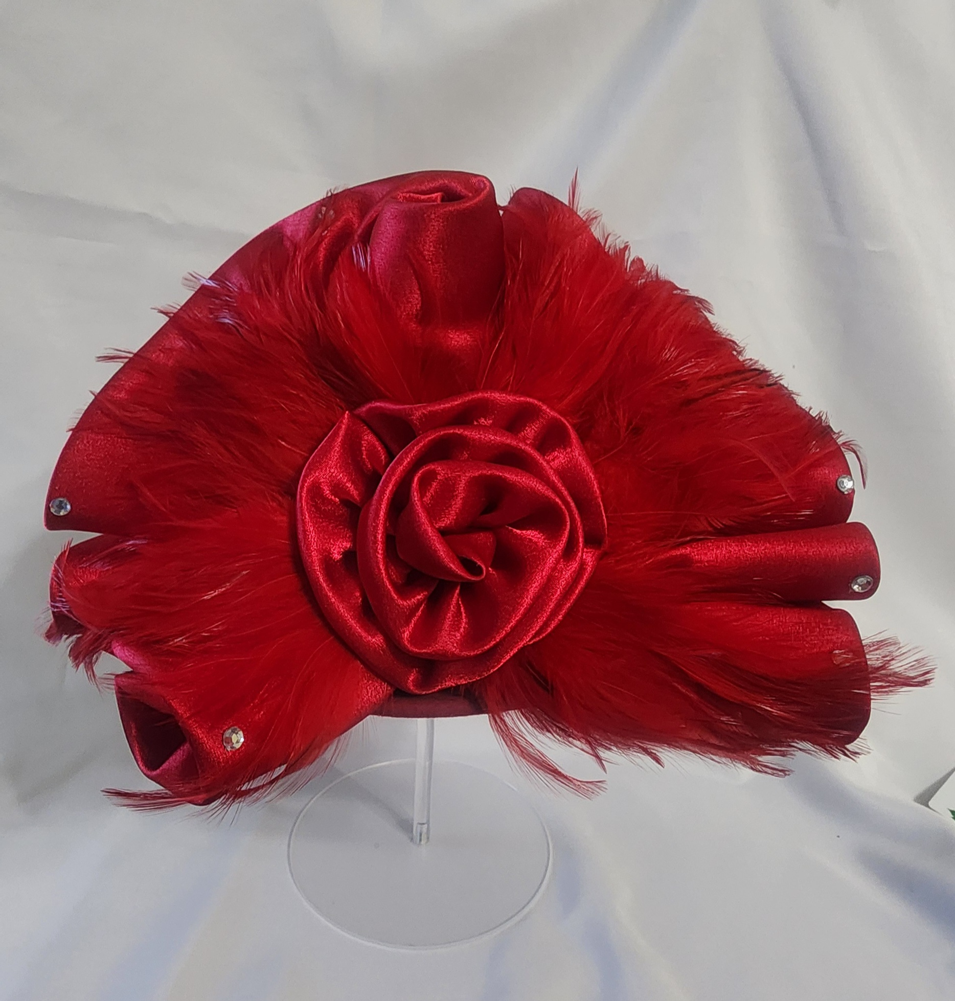 Classic Red Suede Felt Bowler Hat With Feather 