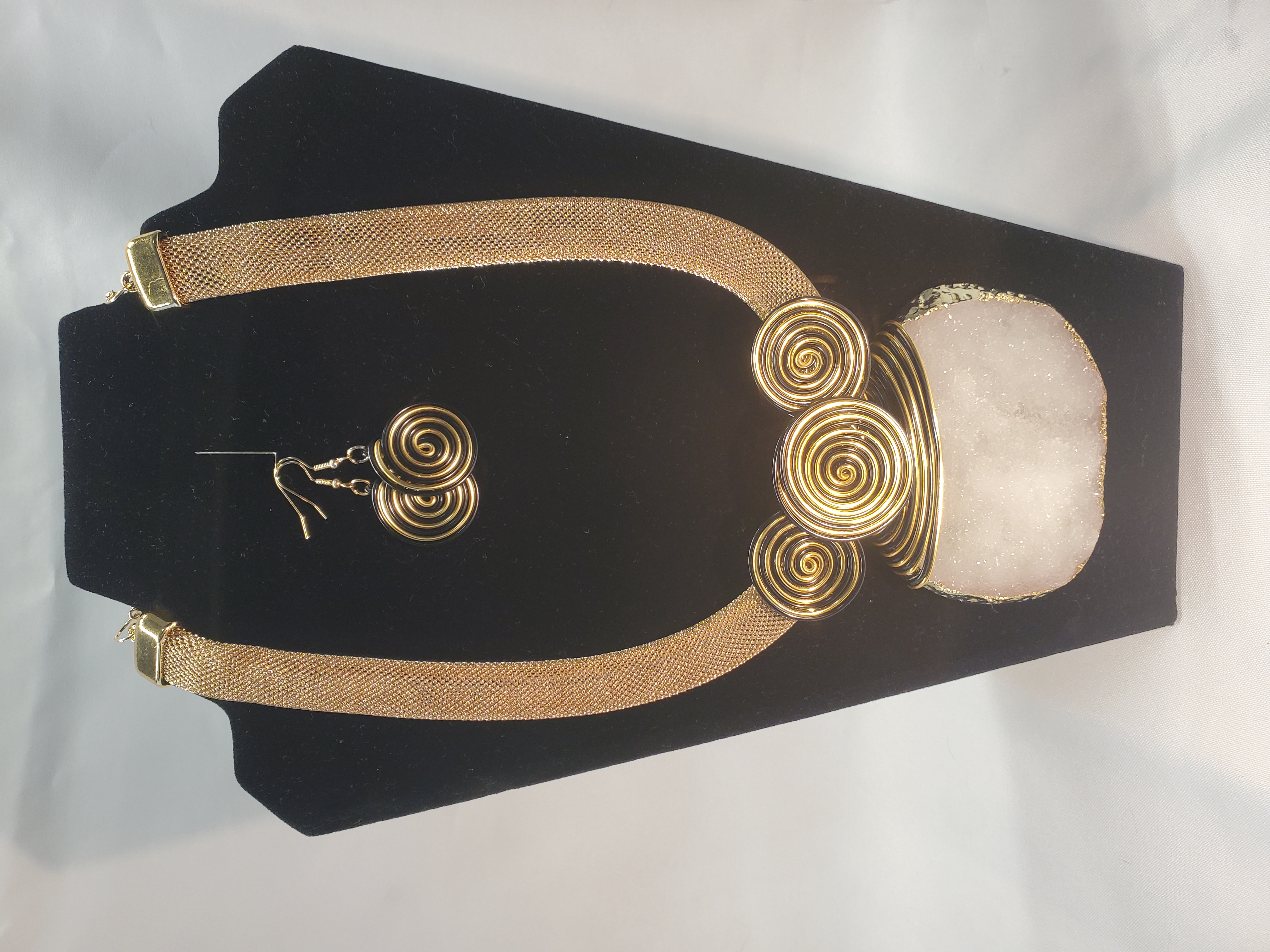 Gold Spiral Crystal Necklace Set