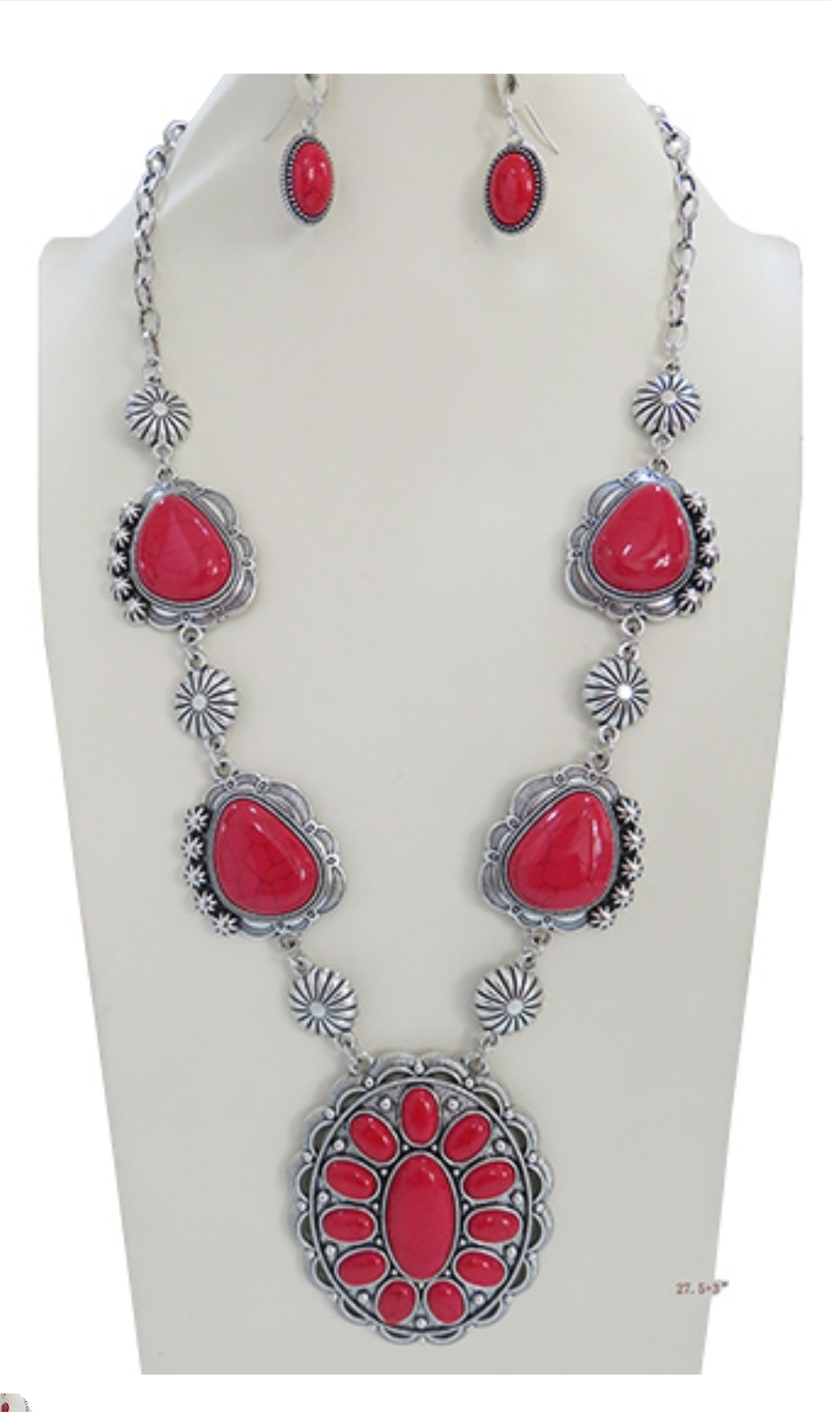 Red Gem Statement Necklace Set