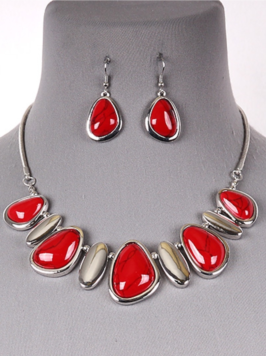 Red Gemstone Necklace and Earring Set